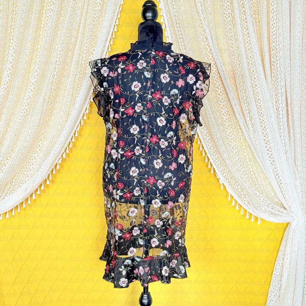 CeCe Sheer Embroidered Floral Mini Ruffle Dress Size L-XL - Picture 13 of 17